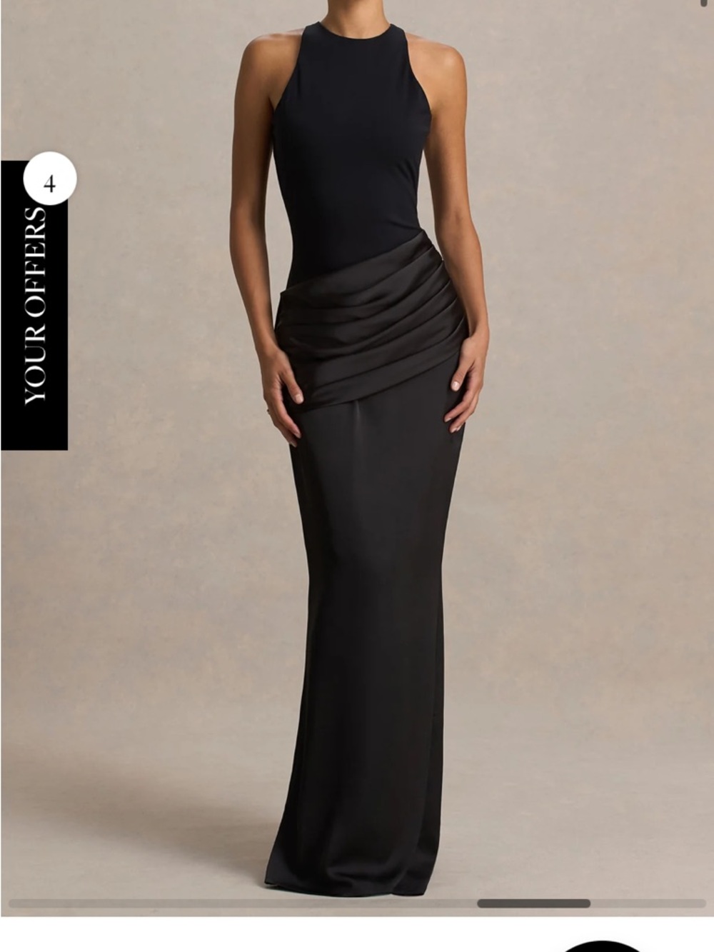 ISO Sleek Black Halter Evening Gown